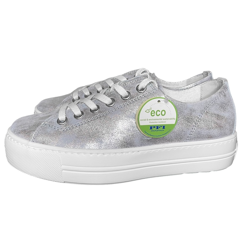PAUL GREEN Bixby Lago Metallic Silver Low Top Platform Italian Leather Sneaker